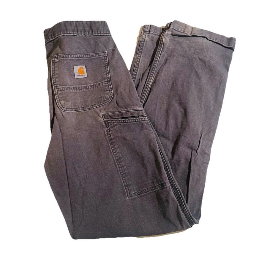 Carhartt Relaxed Fit Canvas Work Pants Mens 30x34 Grey Rugged Flex Front Utility